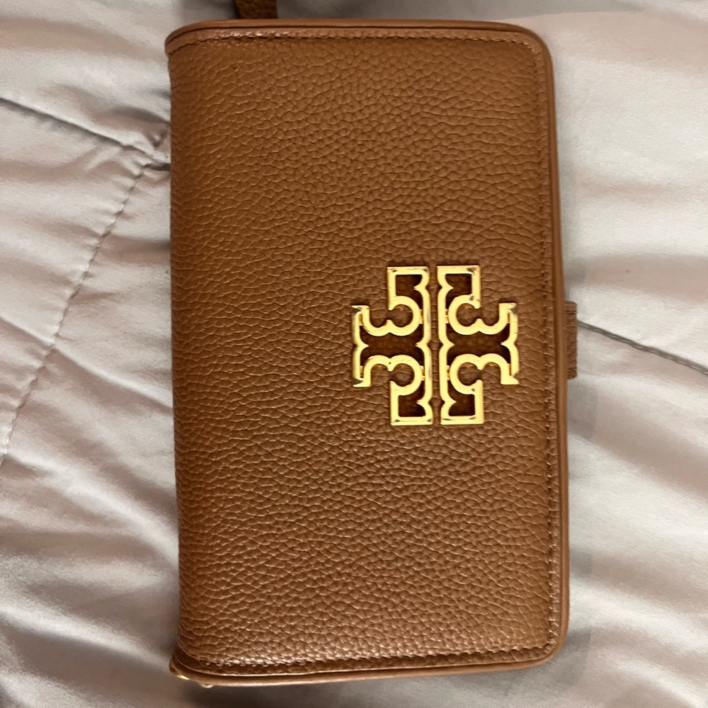 Brown Tory Burch leather wallet.